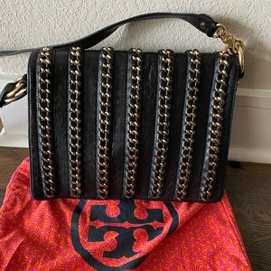 Tory Burch Carson Black Leather Messenger Handbag